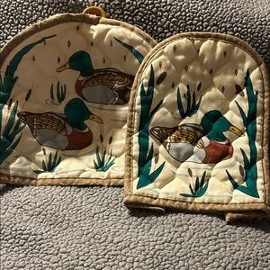Pair of Mallard Duck matching appliance covers by RA Briggs& Co. Quilted blend.
